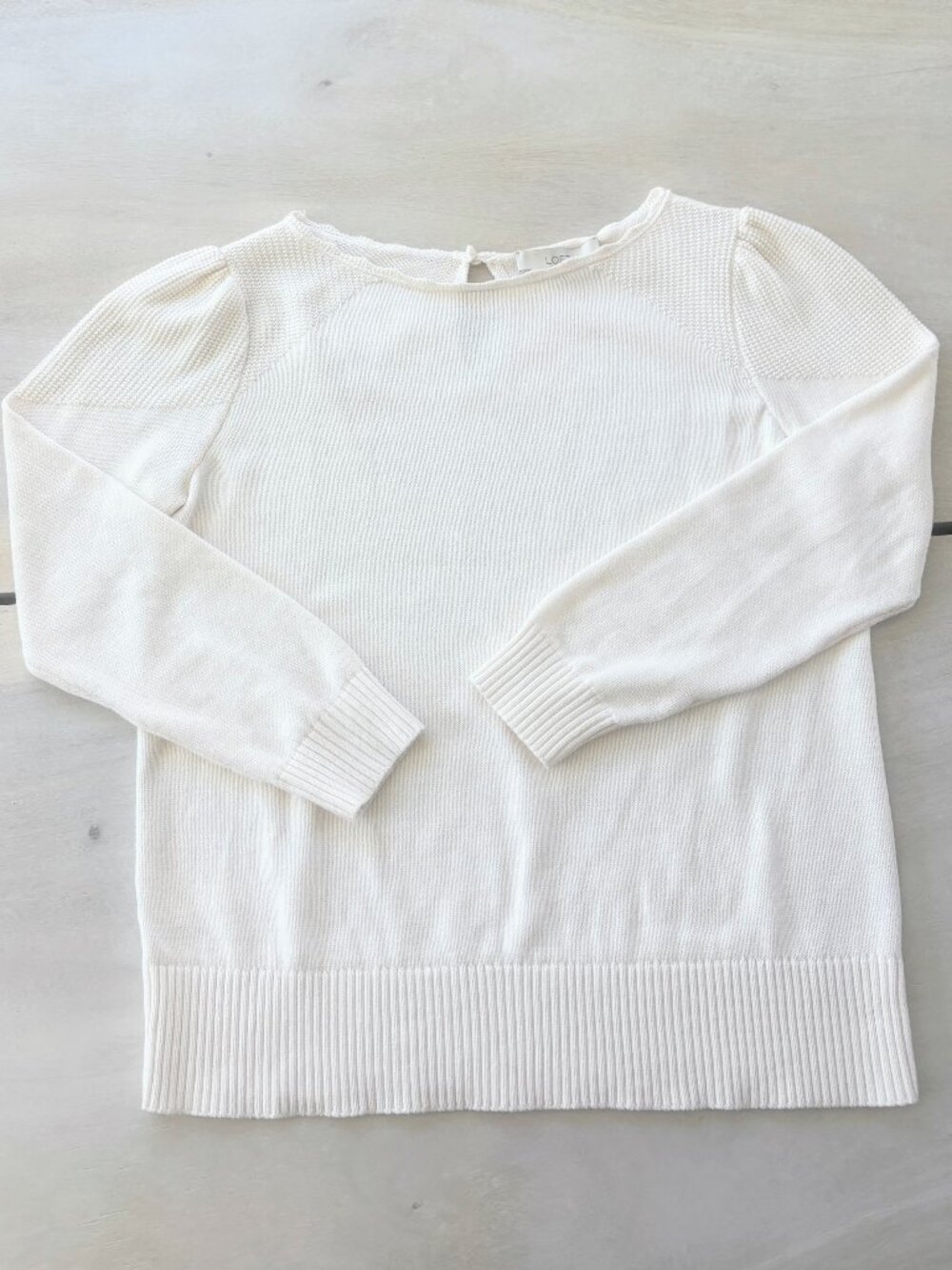 100% Cotton Ivory Crewneck Sweater- Loft Size L